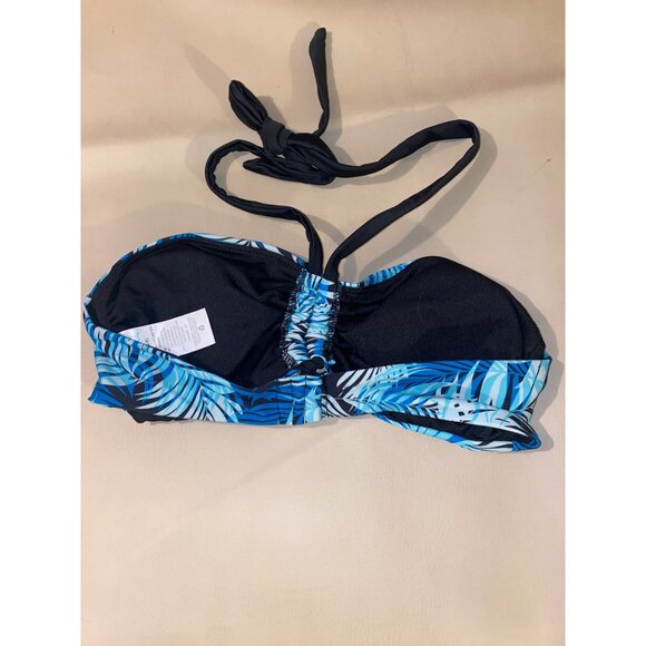 Time Tru Bandeau Bikini Top Small Blue Tropical Print Padded Adjustable Tie Back - Picture 4 of 5